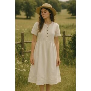 Daydress White Cotton Short Sleeve Cottagecore Midi Dress Size Large